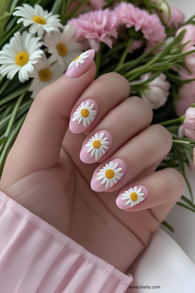 Pink and white nail design