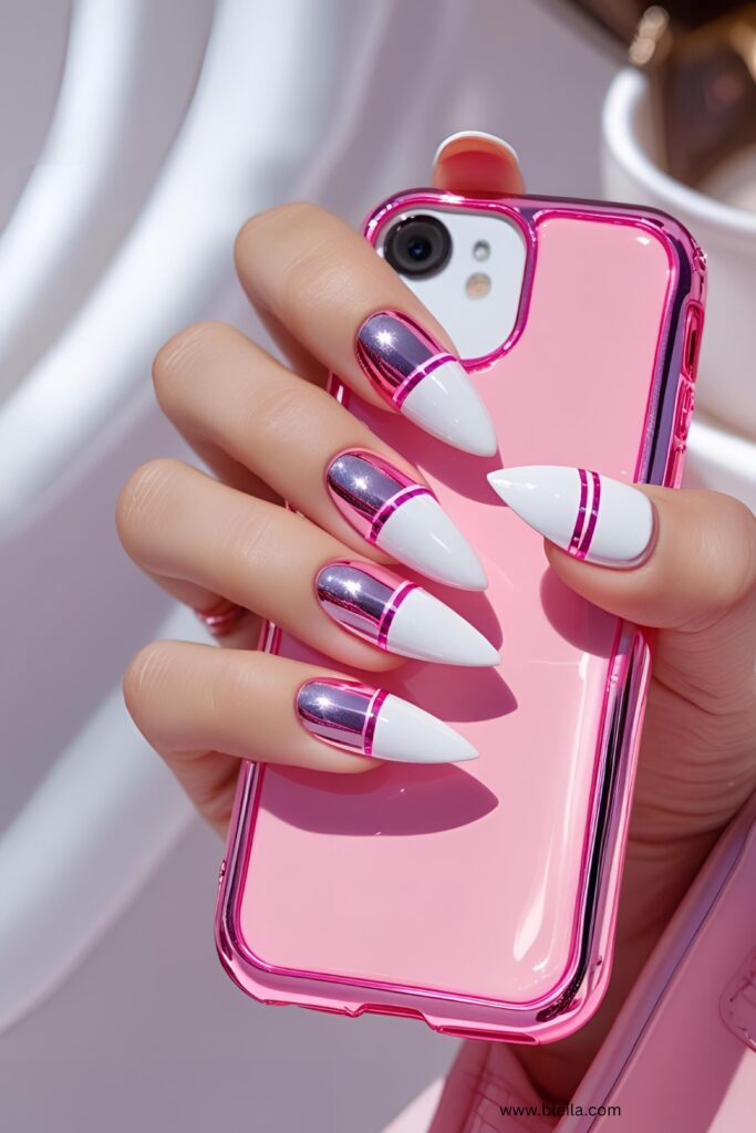 Pink and white nail design