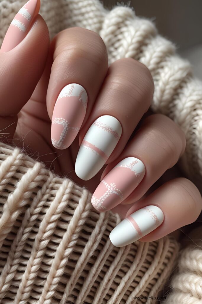 Pink and white nail design