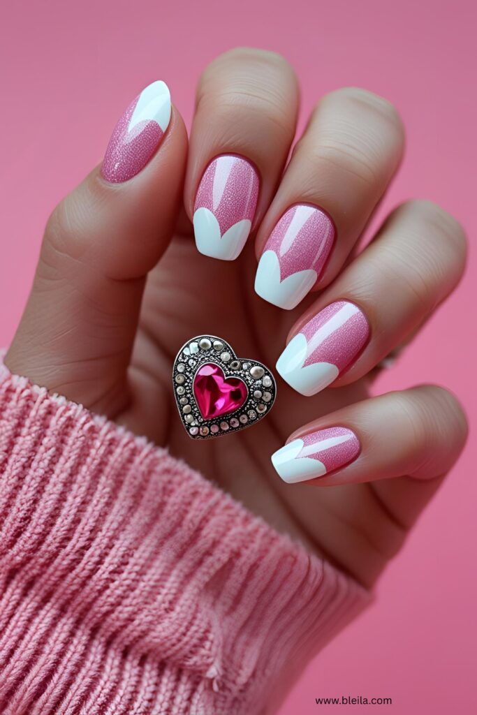 Pink and white nail design