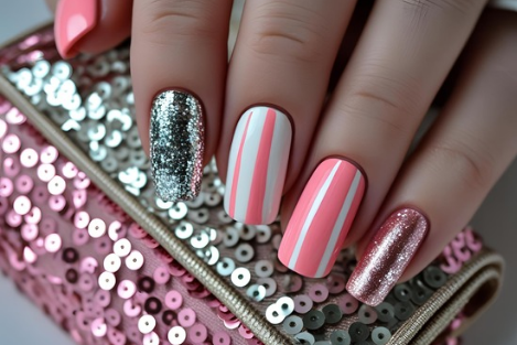 Pink and white nail design