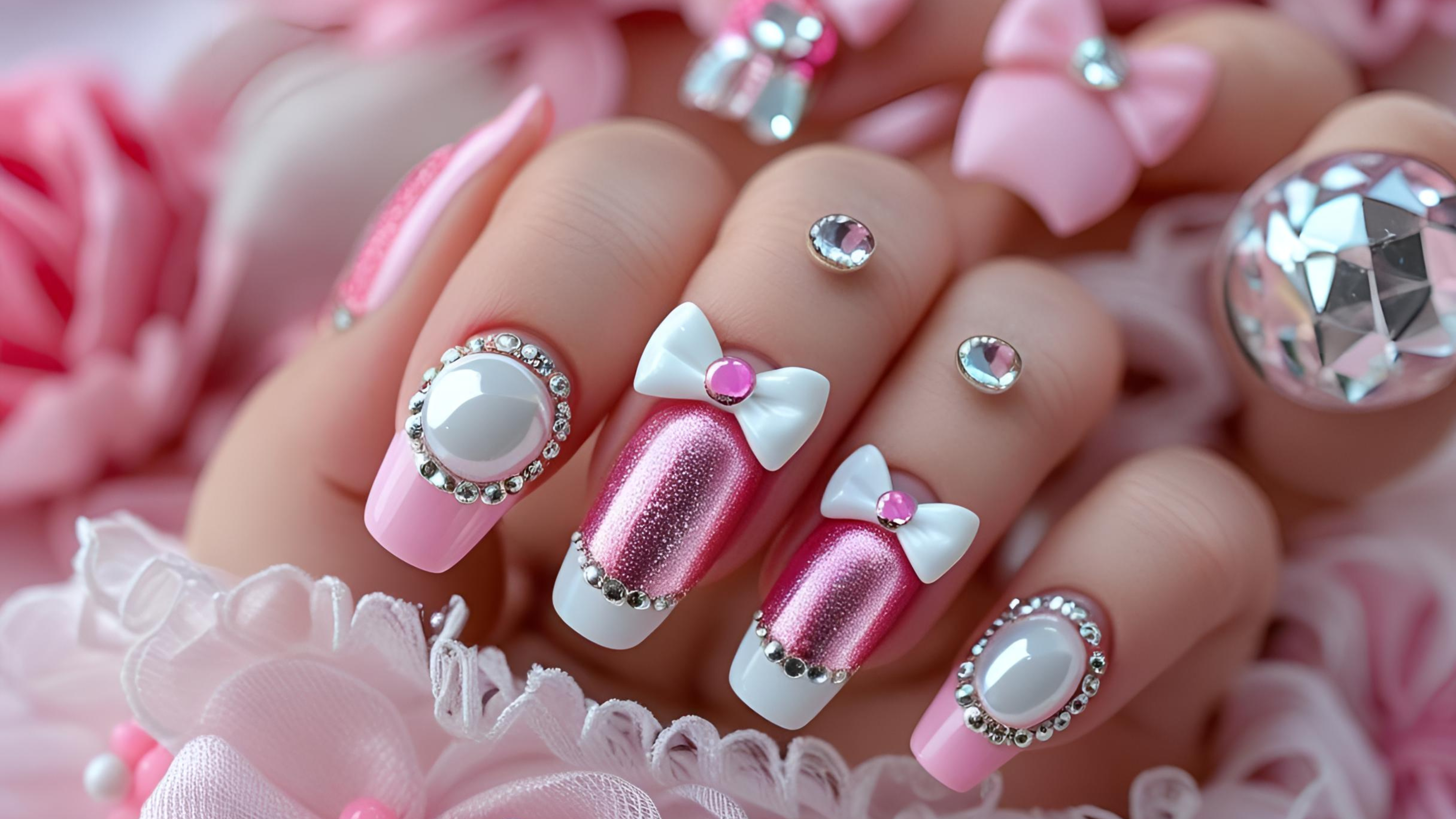 Pink and white nail design