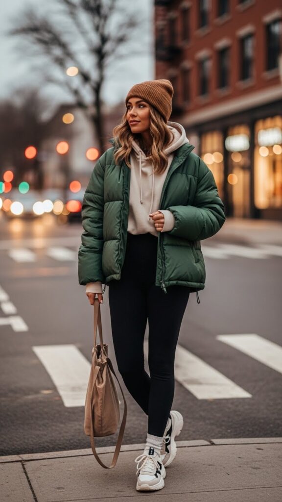 Puffer Jacket with Hoodie and Leggings