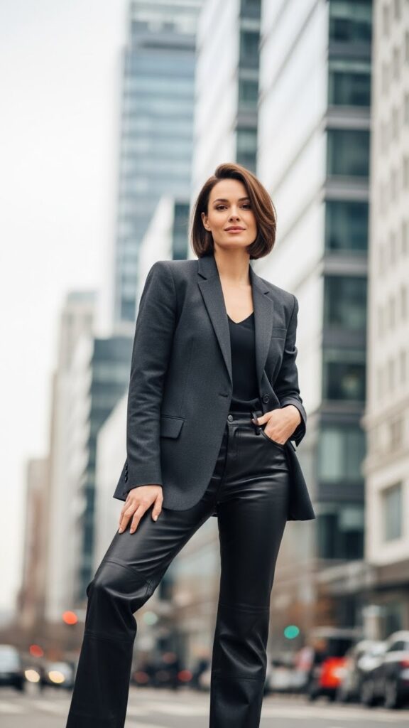 Lether Pants with Blazer