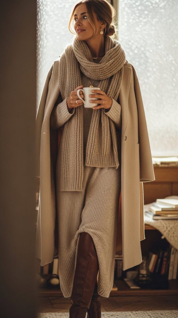 Knit Dress with Long Coat